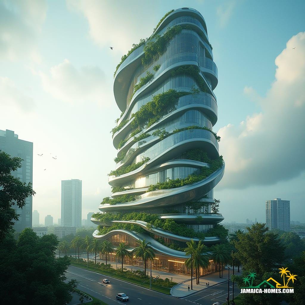 Futuristic skyscraper in downtown Kingston, Jamaica