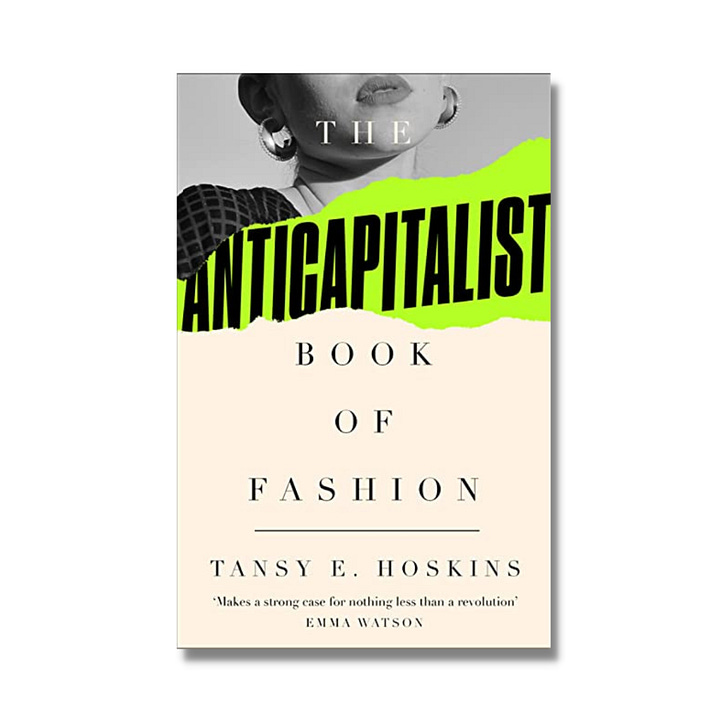 The covers of the books 'The Anticapitalist Book of Fashion' which has a black and white image of the bottom half of a person's face, and the book 'Tangi' which shows a photograph of a group of Māori lifting up a coffin and walking up a hill.