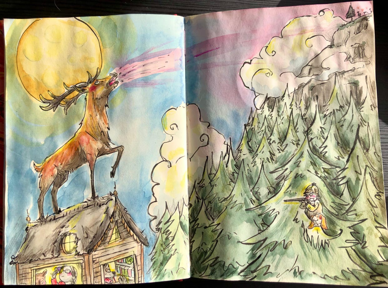 illustration of a red stag calling