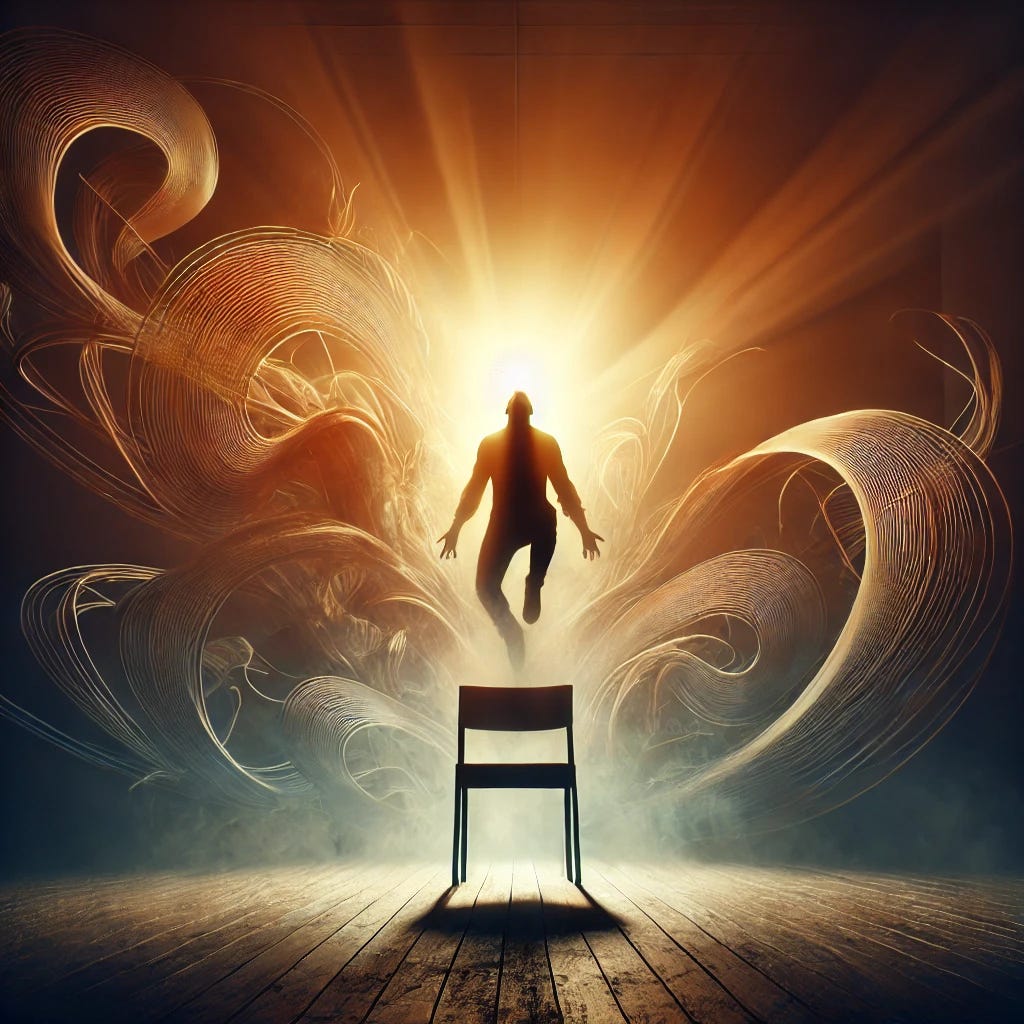 A more abstract, cinematic cover image for the theme '10 Frases Que No Cambiarán Tu Vida (A Menos Que Hagas Algo Con Ellas)'. The image shows a silhouette of a person rising from a chair, dramatically lit from behind by a powerful warm light, symbolizing taking action. Around the person, abstract swirling shapes or lines suggest movement and the concept of quotes or ideas fading into obscurity. The scene should feel abstract yet intense, with dynamic contrasts in lighting, shadows, and minimalistic background elements. A more abstract, cinematic cover image for the theme '10 Frases Que No Cambiarán Tu Vida (A Menos Que Hagas Algo Con Ellas)'. The image shows a silhouette of a person rising from a chair, dramatically lit from behind by a powerful warm light, symbolizing taking action. Around the person, abstract swirling shapes or lines suggest movement and the concept of quotes or ideas fading into obscurity. The scene should feel abstract yet intense, with dynamic contrasts in lighting, shadows, and minimalistic background elements.