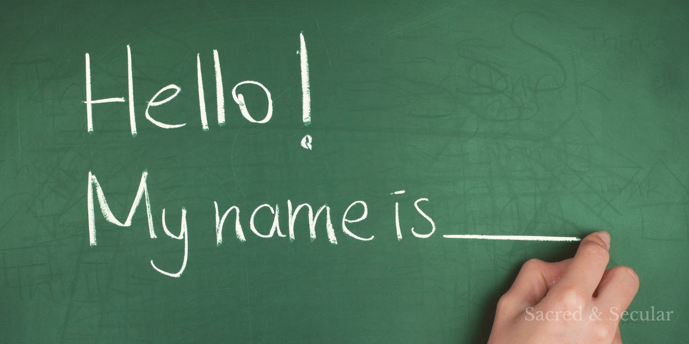 A chalkboard sign reading “My Name Is” with space left blank, symbolising identity, change, and the possibility of becoming something new.