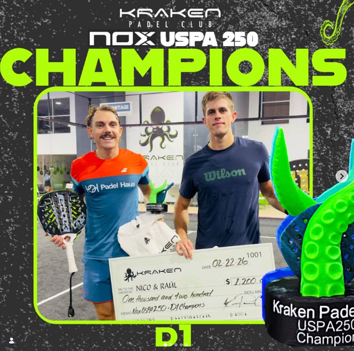 D1 and D3-W Champions at Kraken Padel Club USPA 250 Tournament
