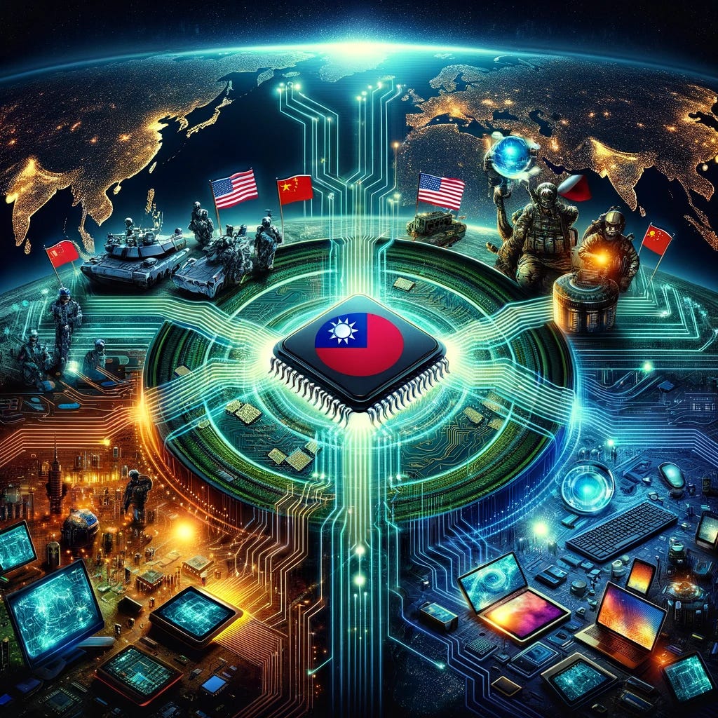 The image depicting the global impact of semiconductor technology as explored in the book "Chip War" by Chris Miller. The illustration vividly represents the strategic importance of this technology on a global scale.