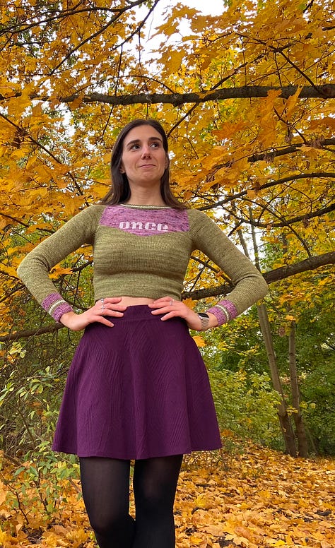 9 more images showing different versions of the Jackpot Jersey made by test knitters