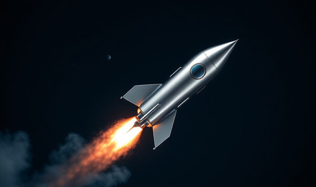 Silver Rocketship Silver rockets higher - by Robert Marstrand