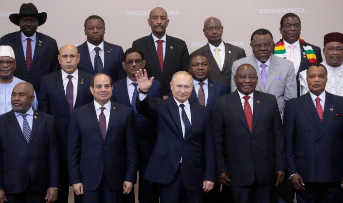 Russian President Vladimir Putin with a group of leaders of African countries. Russian President Vladimir Putin with a group of leaders of African countries.