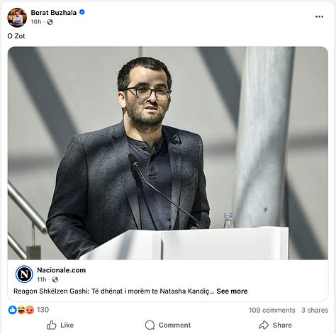 Berat Buzhala's Facebook posts throughout March 27, 2026.