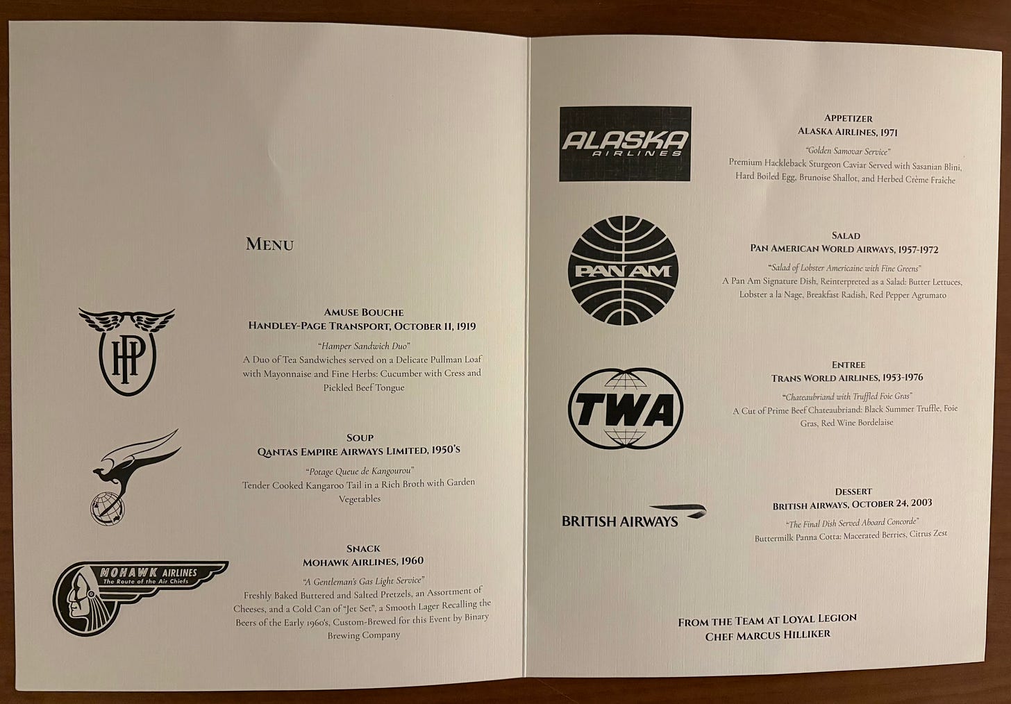 Menu at the “Greatest Airline Meals of the 20th Century” dinner at PDX. Menu at the “Greatest Airline Meals of the 20th Century” dinner at PDX.