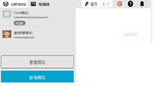 同個 Wordpress.com 帳號可以同時管理許多的「網站」