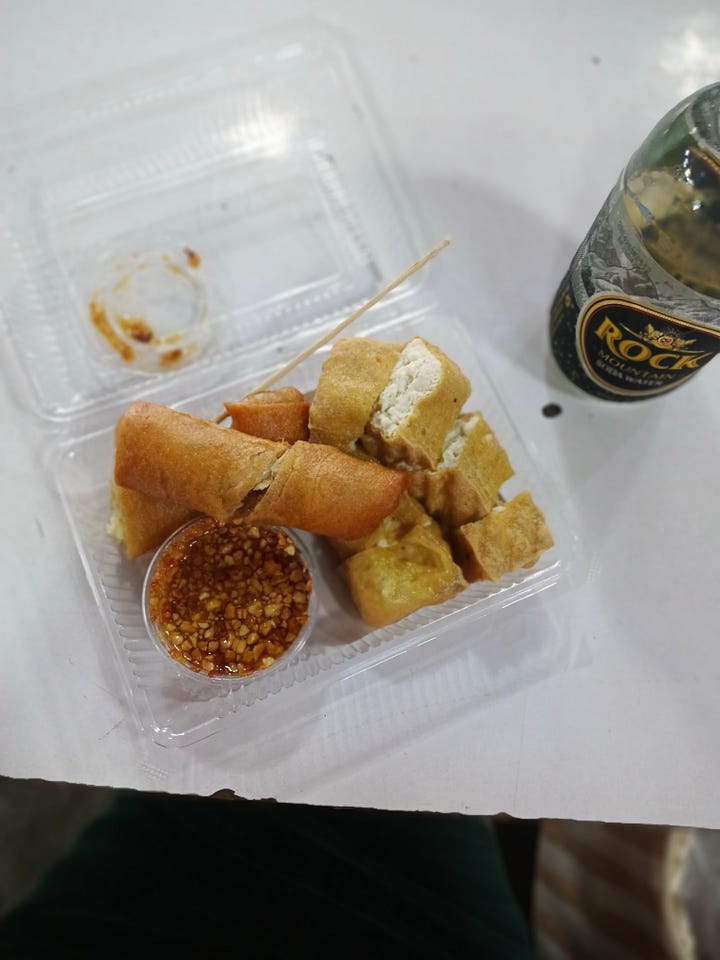 Fried Tofu + Springrolls = empty container