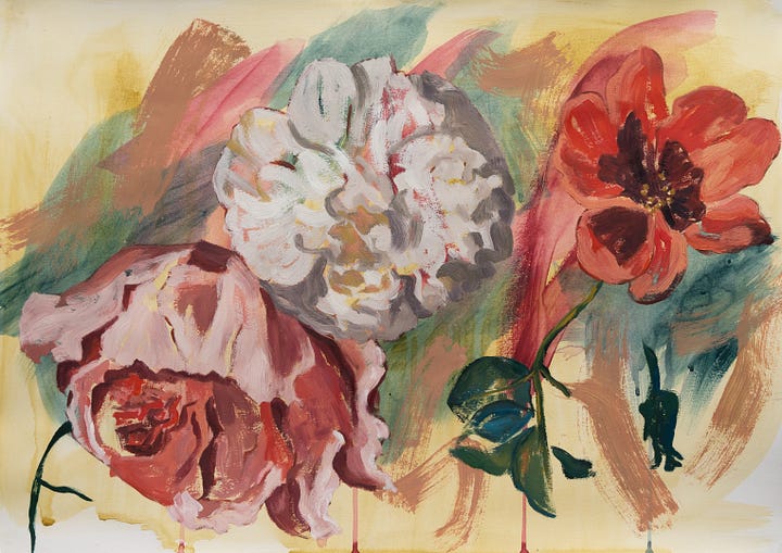My sisters inspired the artwork 'We Three', oil on paper 2024