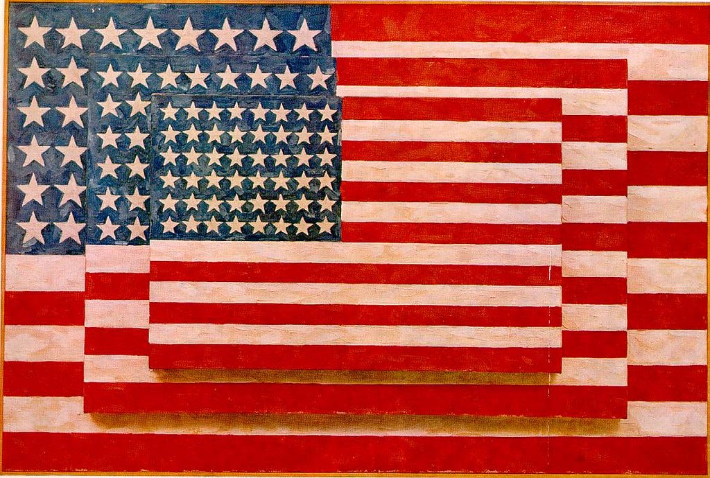 Jasper Johns, Three Flags, three stacked American flag paintings