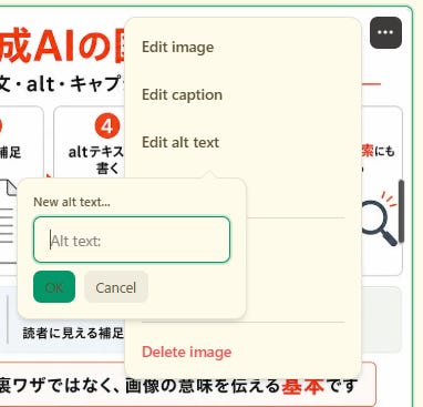 alt textの入力ボックス。Enterキーで確定する。