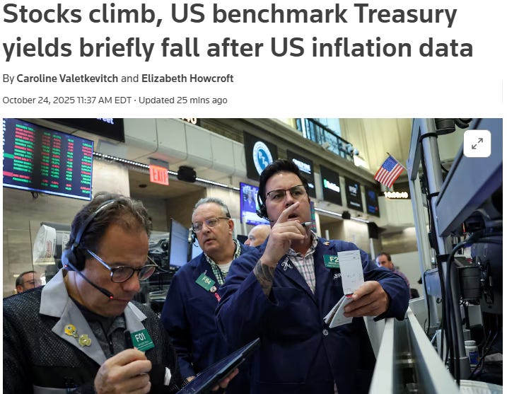 Image from Beating the Tide Weekly #53 showing a financial news headline about stocks and Treasury yields, with a caption humorously noting that media still use photos of floor traders—symbolizing outdated portrayals of market action versus modern investing discipline. Image from Beating the Tide Weekly #53 showing a financial news headline about stocks and Treasury yields, with a caption humorously noting that media still use photos of floor traders—symbolizing outdated portrayals of market action versus modern investing discipline.