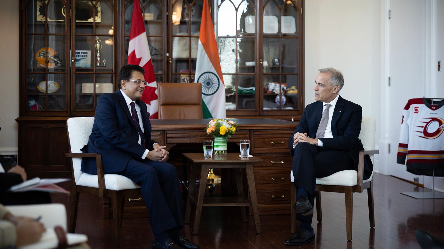 Prime Minister Carney meets with the Indian Minister of Commerce and Industry, Piyush Goyal, in Ottawa, Ontario. Prime Minister Carney meets with the Indian Minister of Commerce and Industry, Piyush Goyal, in Ottawa, Ontario.