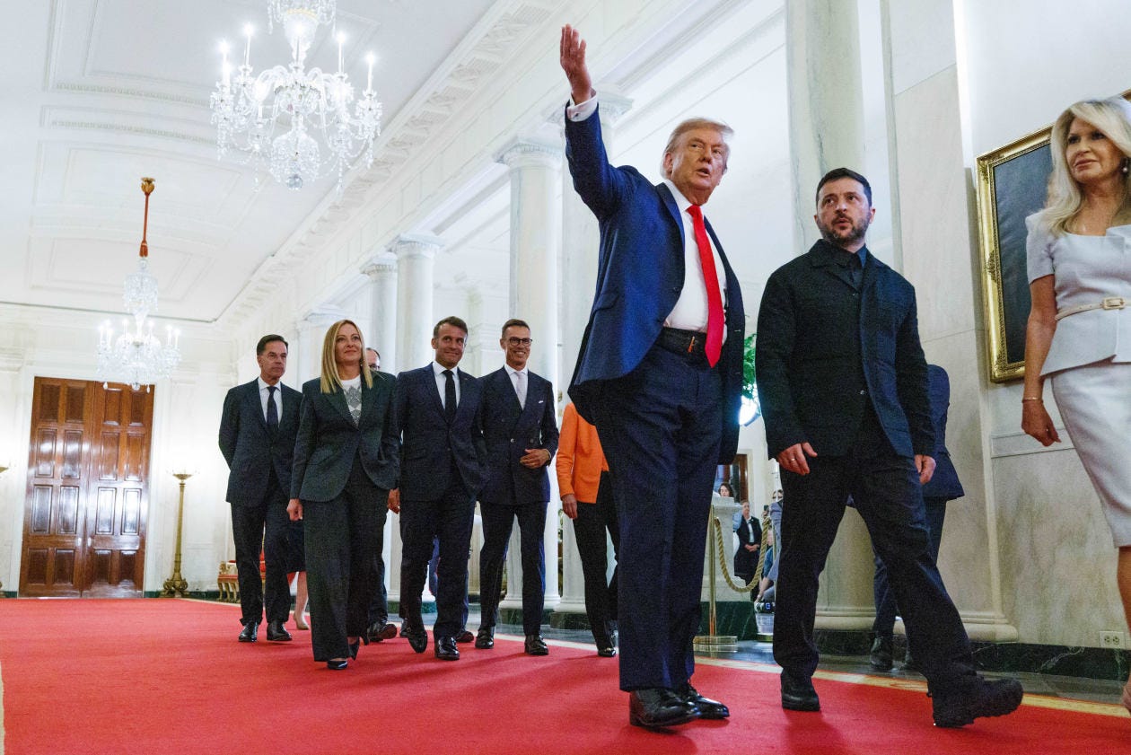 President Trump with President Zelenskyy and other European leaders at the White House.