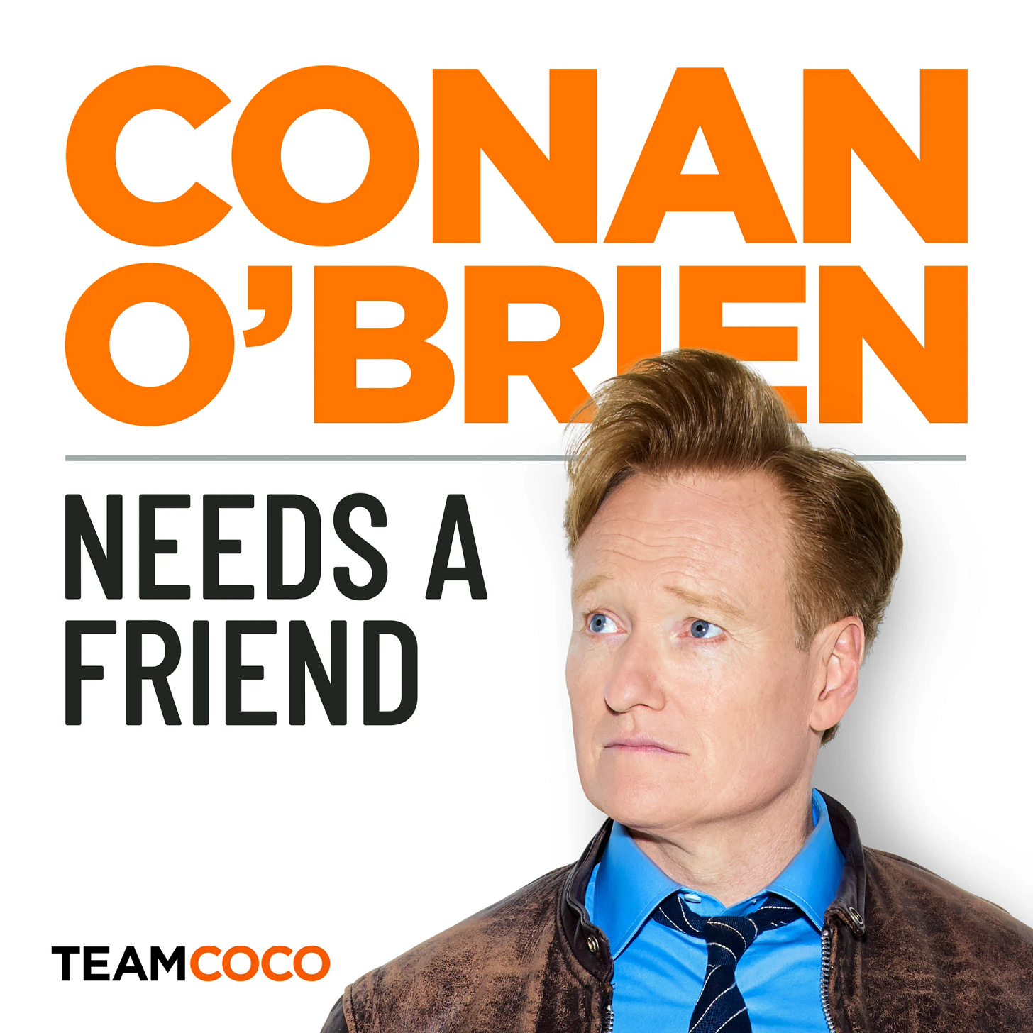 conan's podcast logo with his face looking up and thoughtful and/or confused