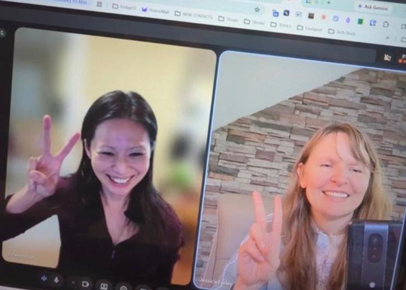 Jessica Friday & Joheem Loh celebrating a win together for the Little Steps Today app community of practice Jessica Friday & Joheem Loh celebrating a win together for the Little Steps Today app community of practice