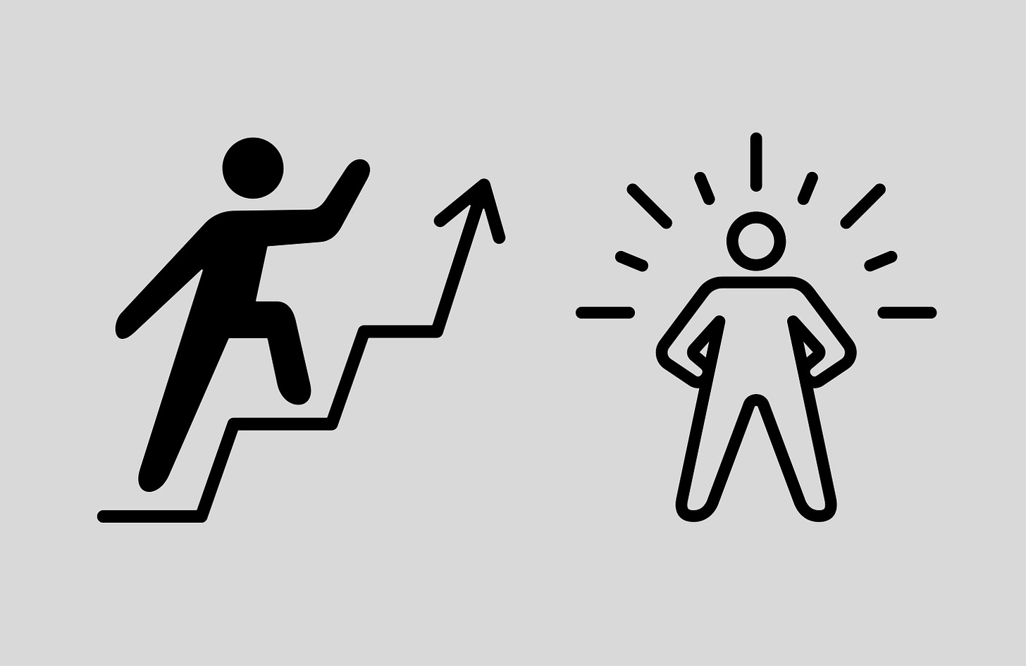 Graphic on life of someone climbing stars up and a graphic on the right of a person "glowing".