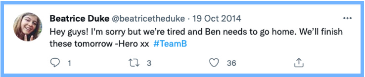 Hey guys! I'm sorry but we're tired and Ben needs to go home. We'll finish these tomorrow -Hero xx #TeamB