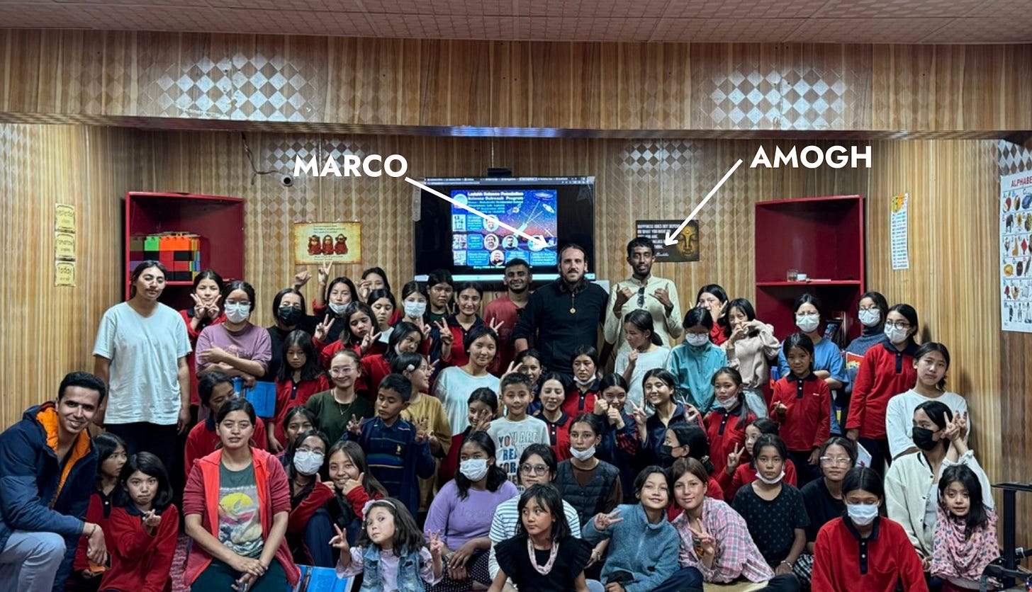 Marco, Amogh with 30 students in Ladakh