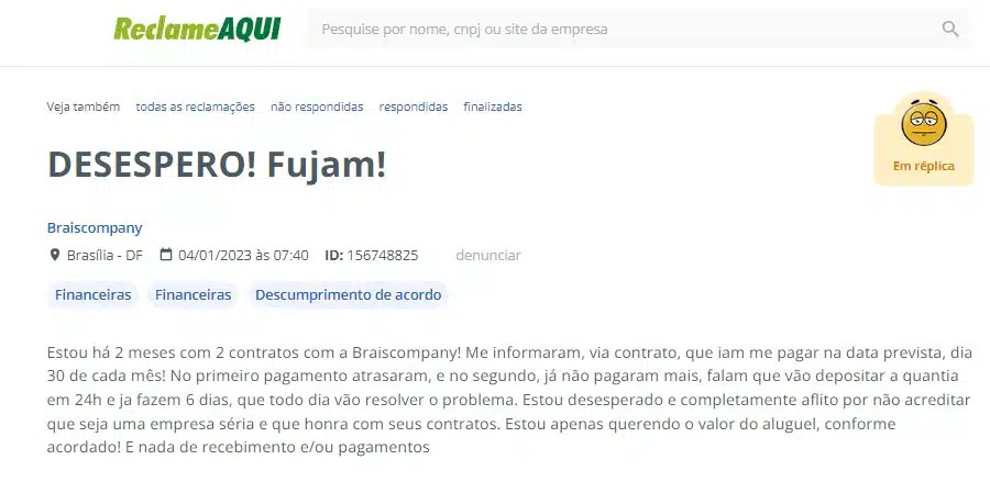 Cliente da Braiscompany se diz desesperado com atrasos nos pagamentos da empresa