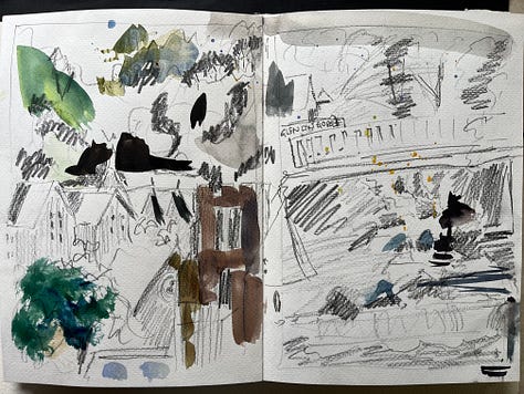 Photo’s of sketchbook pages and places at Lynmouth and Valley of the Rocks