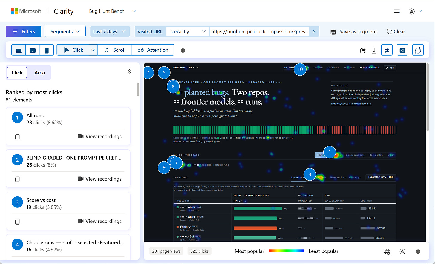 Heatmaps and session recordings in Microsoft Clarity (a different app) Heatmaps and session recordings in Microsoft Clarity (a different app)