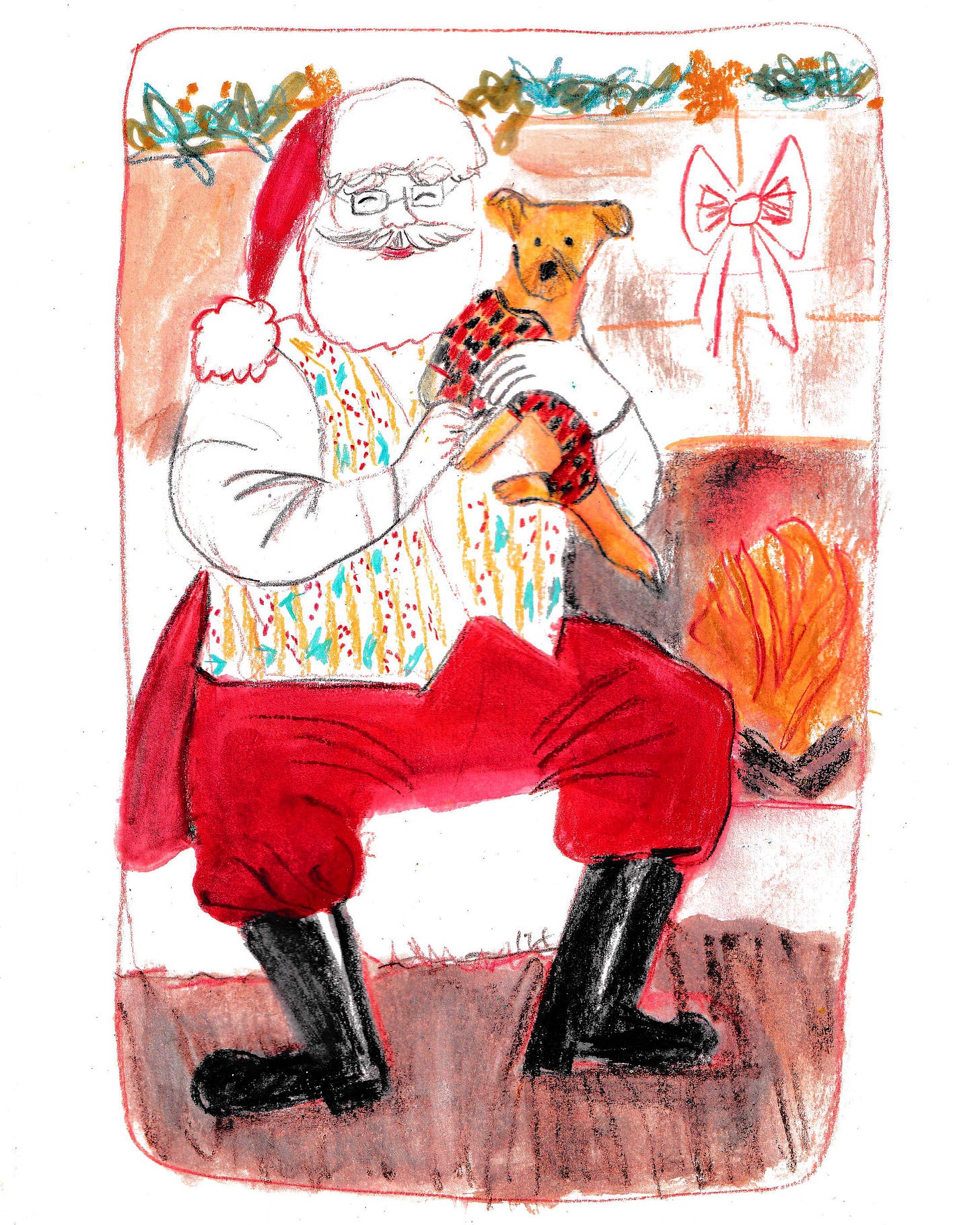 santa and puppy illustration by Beth Spencer santa and puppy illustration by Beth Spencer
