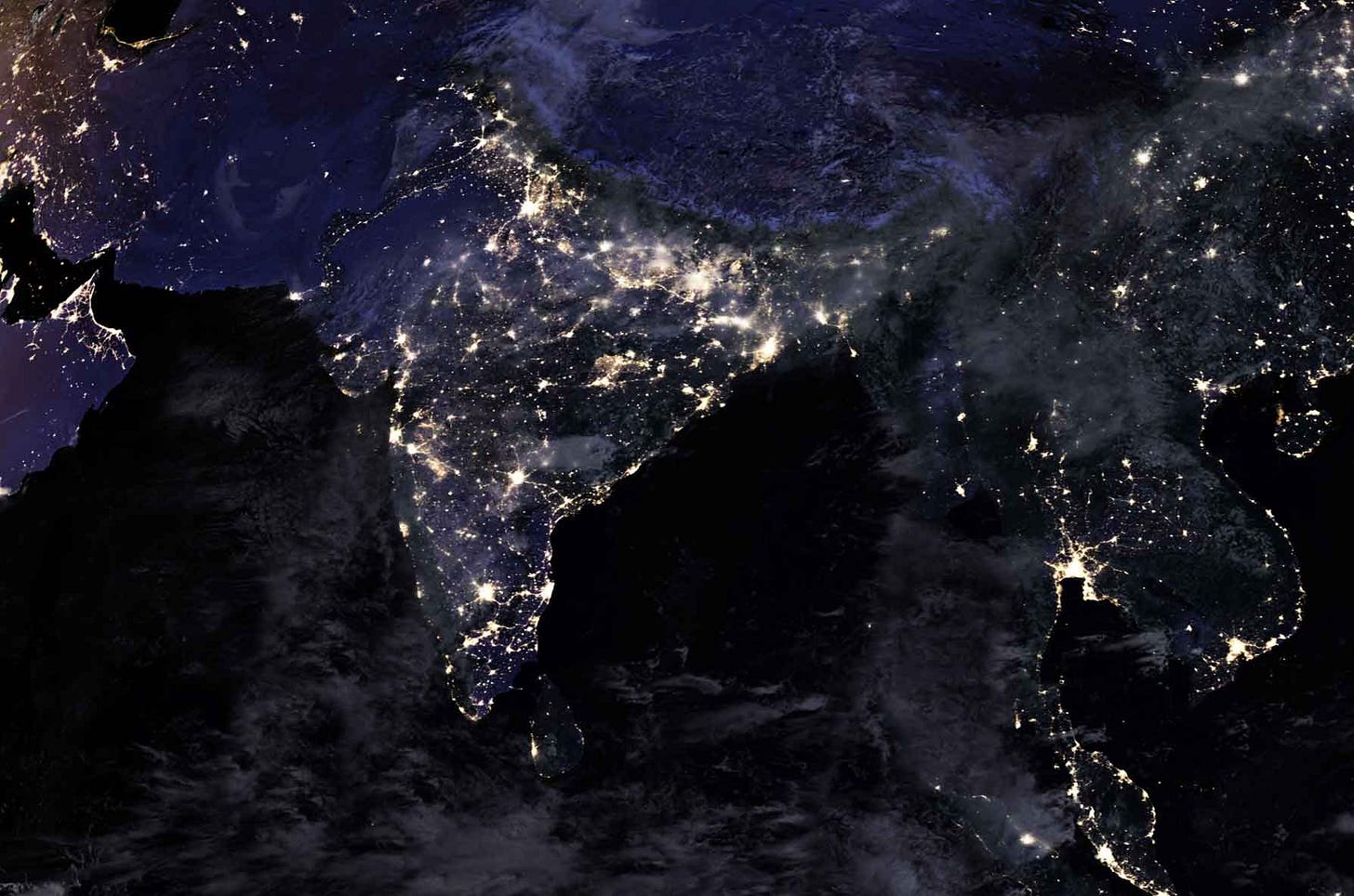 NASA Earth Observatory image showing city lights of India and adjacent parts of Asia at night NASA Earth Observatory image showing city lights of India and adjacent parts of Asia at night
