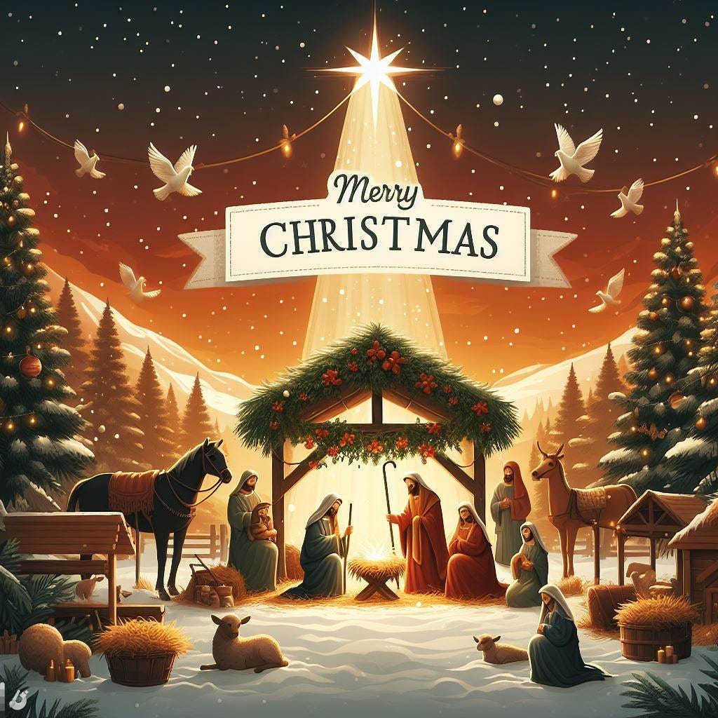 merry christmas banner with manger scene