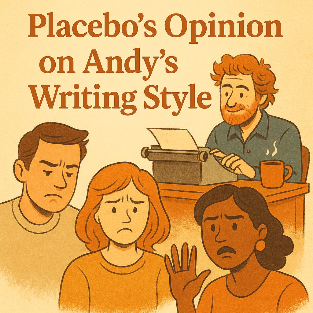 Andy Writing Placebo’s Opinion on Andy’s Writing Style