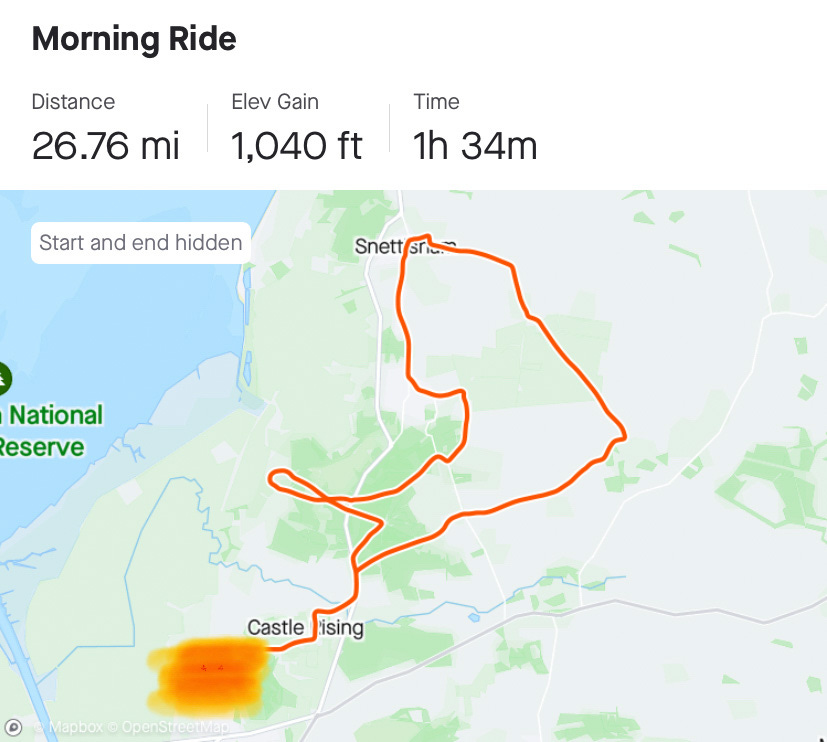 Strava post of a bike ride map