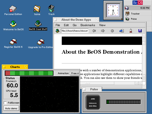 Desktop with applications in BeOS R5.0.1 PE Desktop with applications in BeOS R5.0.1 PE
