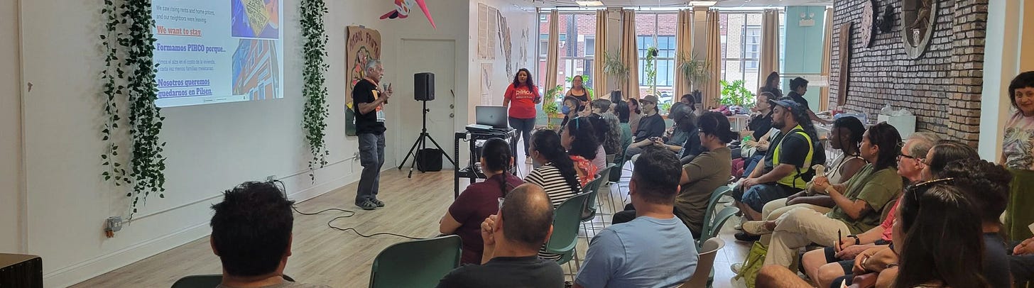 an older man with a mustache stands before a crowd of chicago residents, discussing the formation of a housing cooperative. an older man with a mustache stands before a crowd of chicago residents, discussing the formation of a housing cooperative.