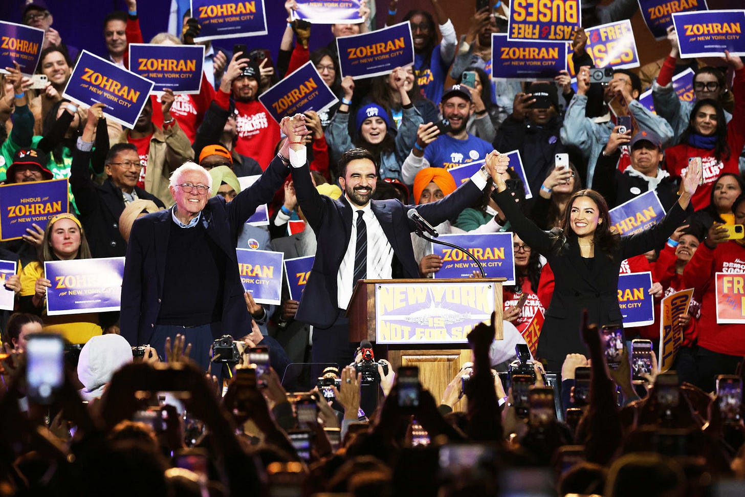 Zohran Mamdani, Bernie Sanders and Alexandria Ocasio-Cortez slam Trump at  raucous rally