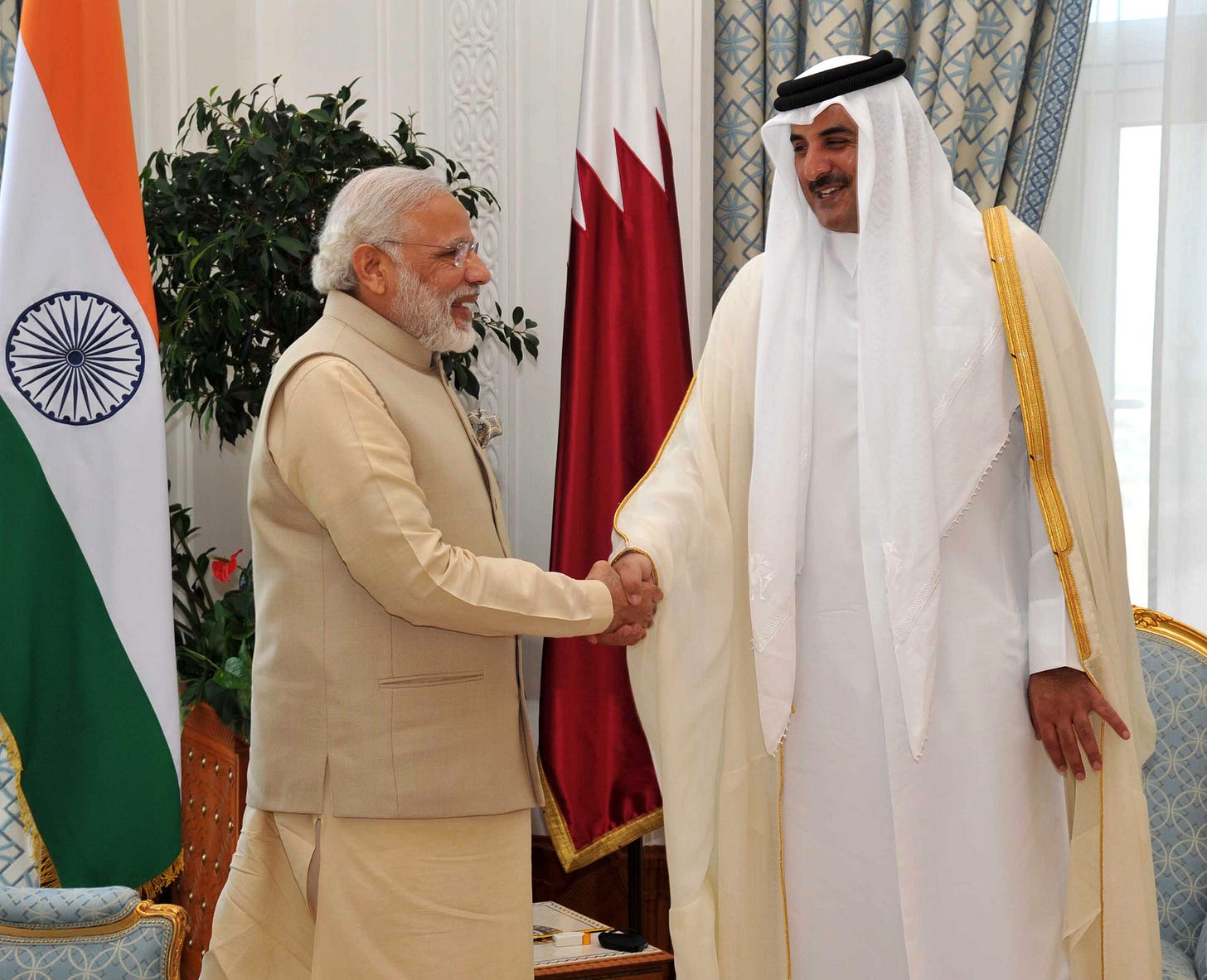 File:The Prime Minister, Shri Narendra Modi with the Emir of Qatar Sheikh Tamim Bin Hamad Al Thani, in Doha, Qatar on June 05, 2016.jpg - Wikipedia File:The Prime Minister, Shri Narendra Modi with the Emir of Qatar Sheikh Tamim Bin Hamad Al Thani, in Doha, Qatar on June 05, 2016.jpg - Wikipedia