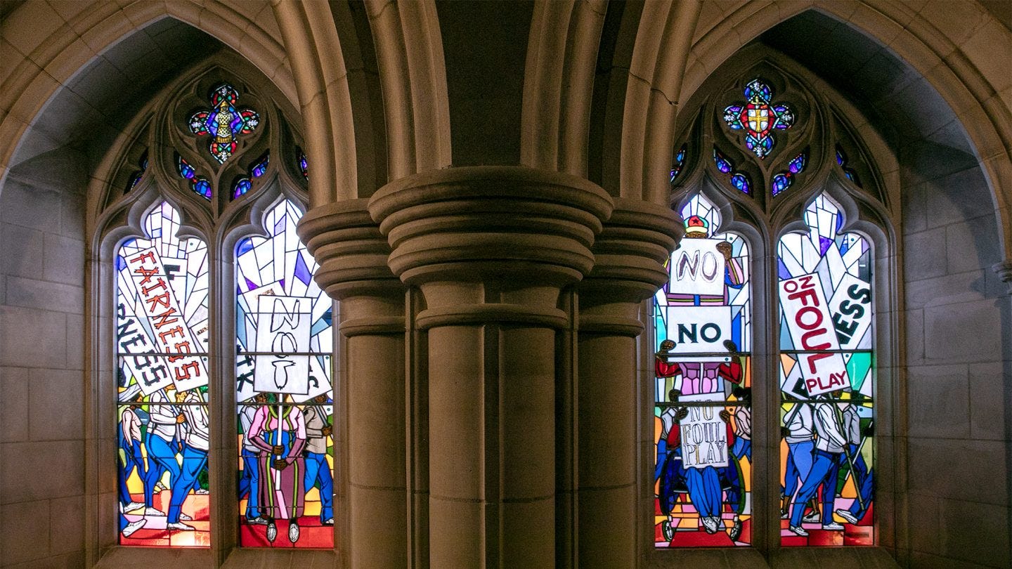 Kerry James Marshall, Now and Forever windows, 2023. Washington National Cathedral. Kerry James Marshall, Now and Forever windows, 2023. Washington National Cathedral.