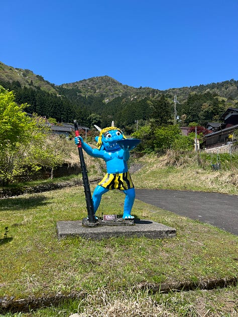 Pictures of oni, Futasegawa Gorge and preparing rice fields