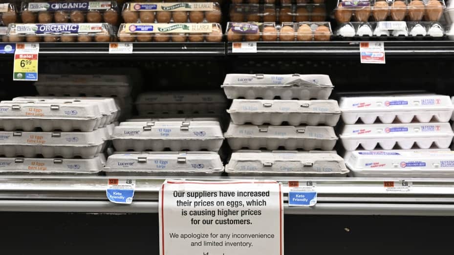 Eggs for sale at elevated prices in New York on Jan 21, 2023.