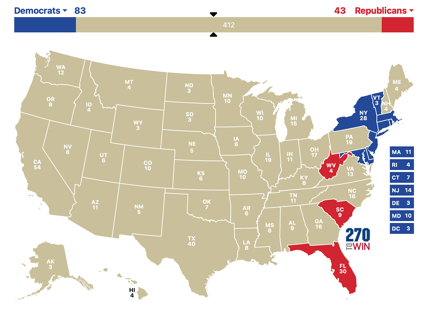 A map of the united states with red and blue states

Description automatically generated