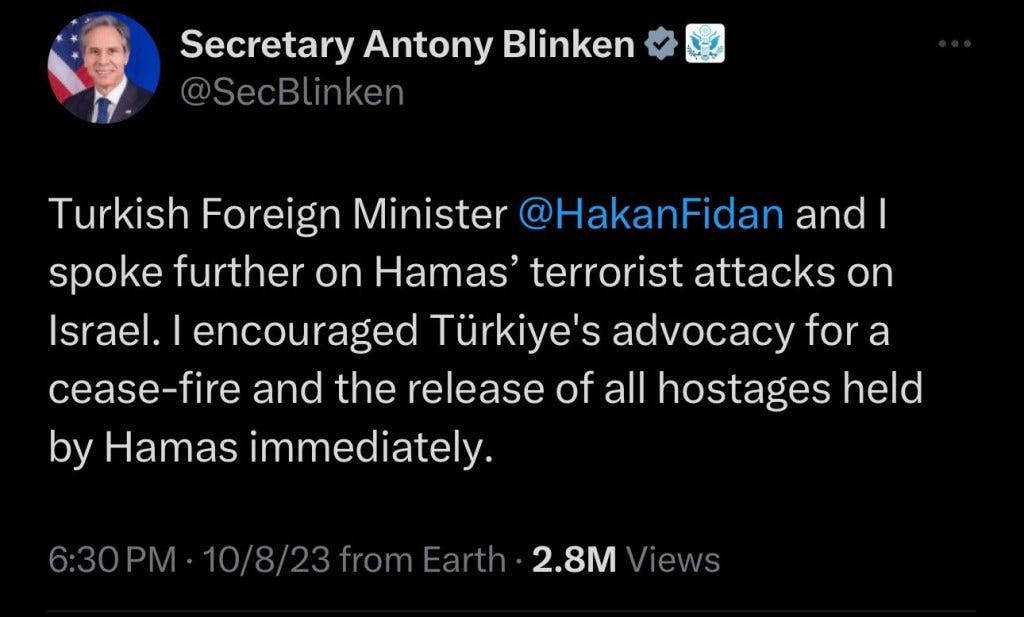 Tweet by Secretary of State Antony Blinken