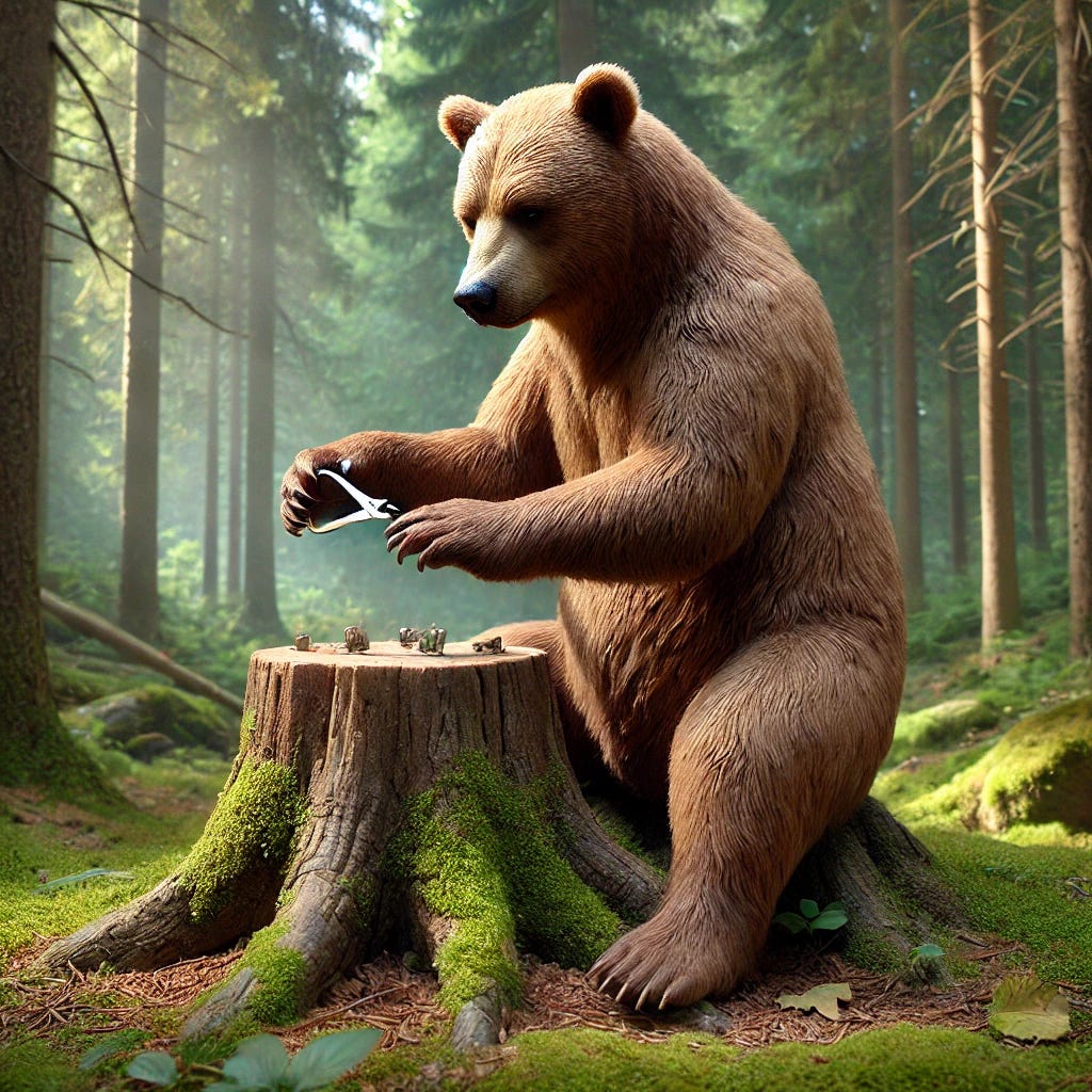 A bear cutting its nails