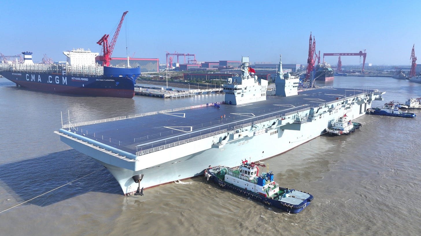 China's first super-sized Type 076 amphibious assault ship, the Sichuan, has left port for its first sea trials. China's first super-sized Type 076 amphibious assault ship, the Sichuan, has left port for its first sea trials.