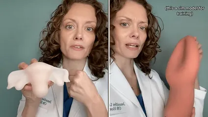 tiktok obgyn holding a uterus model