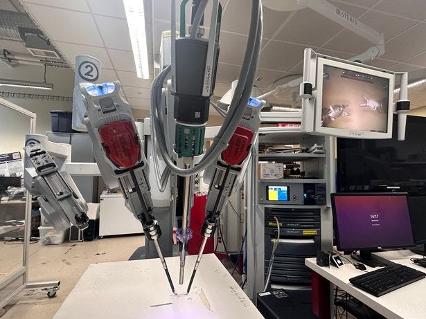 Undated handout photo issued by Johns Hopkins University of Surgical Robot Transformer-Hierarchy, SRT-H