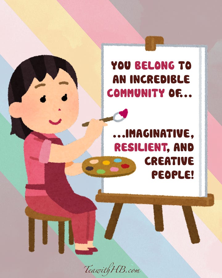 Colorful disability pride post featuring the text "Disability Pride?! 3 Reasons to Feel Proud!" with an illustration of a young girl holding the disability pride flag. Slide 2: Illustration of a smiling woman holding a sign that reads "You are part of creating a better world for future disabled people by asking for help and raising awareness!" Surrounded by diverse illustrated characters including an elderly man with a cane, a chronically ill girl running, a baby, a woman with crutches, a person in a wheelchair, and a service dog. Slide 3: Illustration of a female painter at an easel with text reading "You belong to an incredible community of... imaginative, resilient, and creative people!" Slide 4: Illustration showing a laptop, a girl waving the disability pride flag in bed, using a screen reader. Text reads "You exist in a world that is not designed for you. That is something to be proud of every day of every month!"