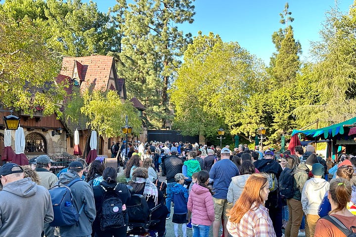 Disneyland rope drop, Disneyland castle, waiting to get into Galaxy's Edge, 