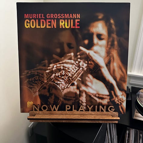 Album covers from Muriel Grossmann 'Golden Rule,' Chris Potter Quartet 'Eagle's Point,' Sonny Rollins 'Way Out West,' Jackie McLean 'Action' and Chris Squire 'Fish Out of Water'
