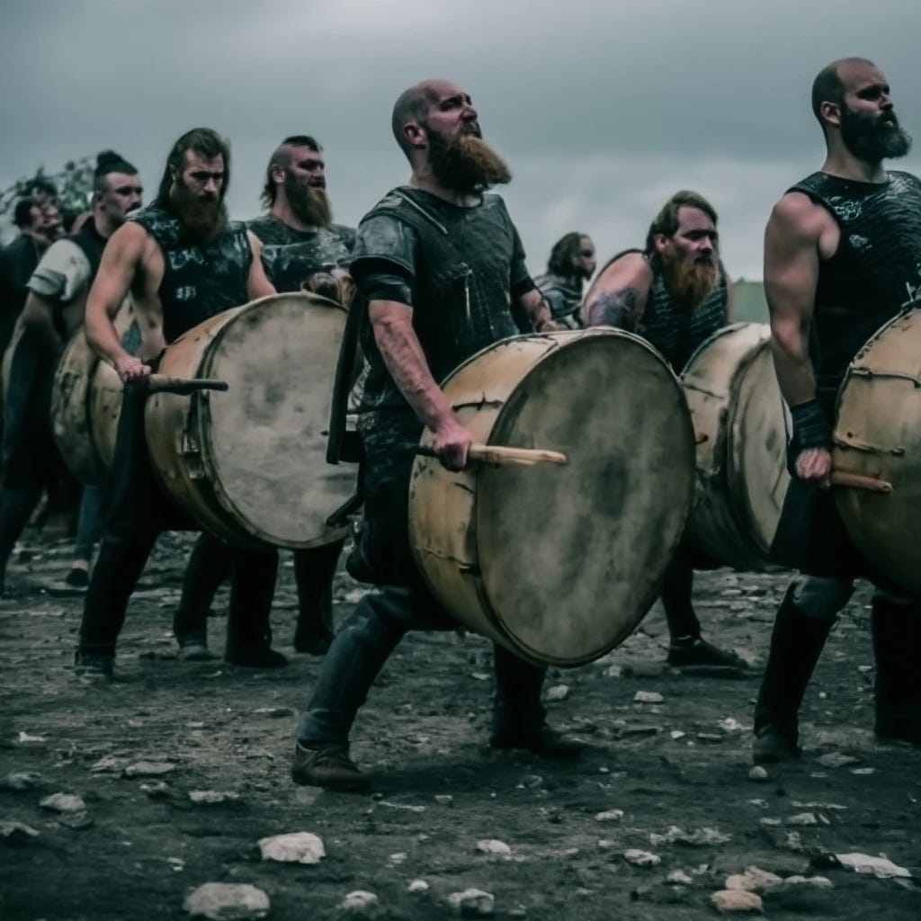Vikings playing war drums Vikings playing war drums